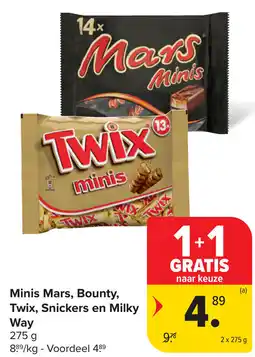Carrefour Market Minis Mars, Bounty, Twix, Snickers en Milky Way aanbieding