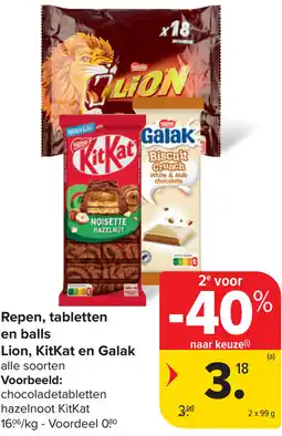 Carrefour Market Repen, tabletten en balls Lion, KitKat en Galak aanbieding