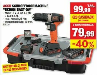 Hubo Black + decker accu schroefboormachine bcd001bast-qw aanbieding