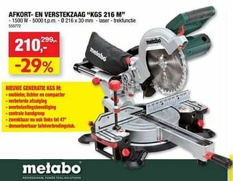 Hubo Metabo afkort- en verstekzaag kgs 216 m aanbieding