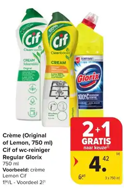 Hyper Carrefour Crème (Original of Lemon, ) Cif of wc-reiniger Regular Glorix aanbieding