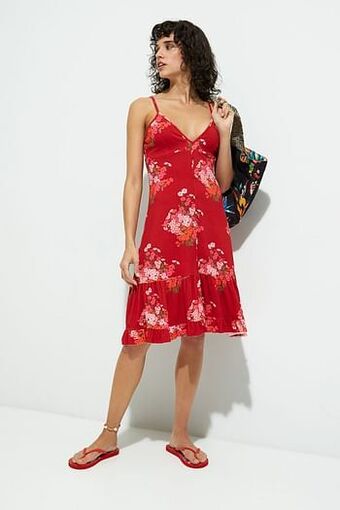 Desigual Wijd uitlopende klokkende midi-jurk - ORANGE - M aanbieding