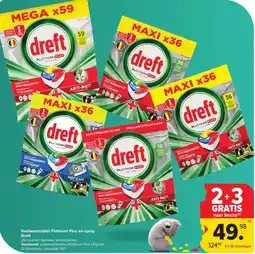 Hyper Carrefour Dreft Vaatwasmiddel Platinum Plus en spray aanbieding