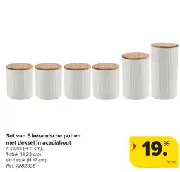 Hyper Carrefour Set van 6 keramische potten met deksel in acaciahout aanbieding