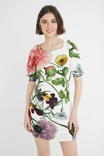 Kort slim fit jurkje met pofmouwen - MATERIAL FINISHES - XS