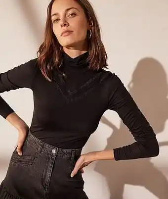 Etam Rolkraag met kanten details - XS - ZWART - Etam aanbieding