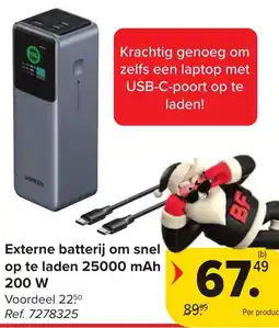 Hyper Carrefour Externe batterij om snel op te laden 25000 mAh 200 W aanbieding