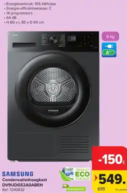 Hyper Carrefour Samsung Condensatiedroogkast DV9UDG52A0ABEN aanbieding