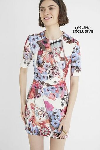 Desigual Korte jurk met diagonale plooitjes - RED - XS aanbieding