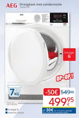 Eldi AEG Droogkast met condensatie T6DBG72P aanbieding