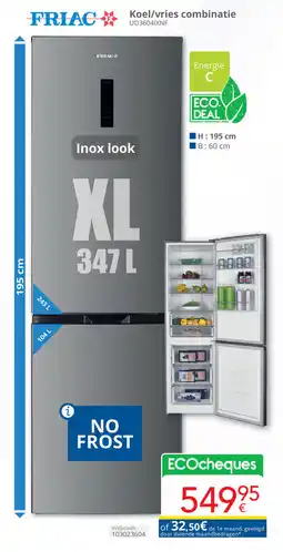 Eldi Friac Koel/vries combinatie XL UD36041XNF aanbieding