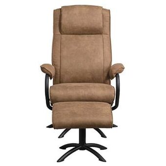 Leen Bakker Relaxfauteuil Vic incl. hocker - taupe - Leen Bakker aanbieding