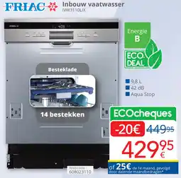 Eldi Friac Inbouw vaatwasser IVW3110LIX aanbieding