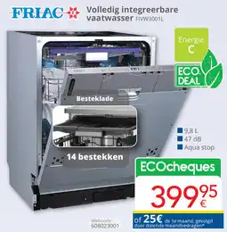 Eldi Friac Volledig integreerbare vaatwasser FIVW3001L aanbieding