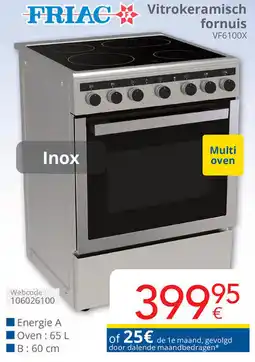Eldi Friac Vitrokeramisch fornuis VF6100X aanbieding