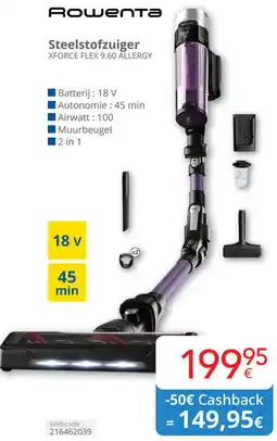 Eldi Rowenta Steelstofzuiger XFORCE FLEX 9.60 ALLERGY aanbieding