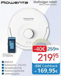 Eldi Rowenta Stofzuiger robot RR8777HW ANIMAL aanbieding