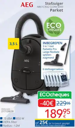 Eldi AEG Stofzuiger AB61C3GG CLEAN 6000 Parket aanbieding