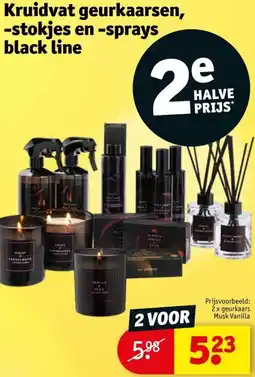 Kruidvat Kruidvat geurkaarsen, stokjes en sprays black line aanbieding