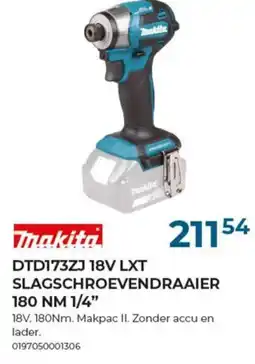 Meno Makita slagschroevendraaier 180 NM 1/4" DTD173ZJ 18V LXT aanbieding