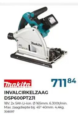 Meno Makita invalcirkelzaag DSP600PT2J1 aanbieding