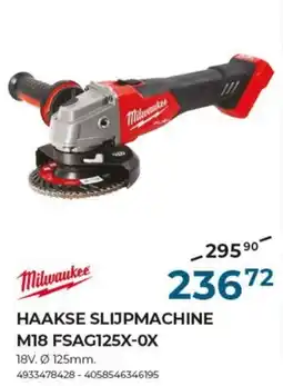 Meno Milwaukee haakse slijpmachine M18 FSAG125X-OX aanbieding