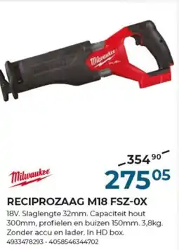Meno Milwaukee reciprozaag M18 FSZ-OX aanbieding