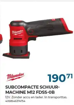 Meno Milwaukee subcompacte schuurmachine M12 FDSS-OB aanbieding
