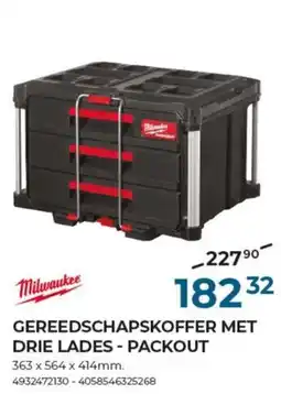 Meno Milwaukee gereedschapskoffer met drie lades - packout aanbieding