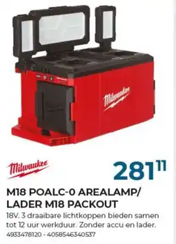 Meno Milwaukee m18 poalc-0 arealamp/ lader m18 packout aanbieding