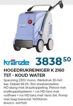 Meno Kränzle hogedrukreiniger k 2160 tst - koud water aanbieding