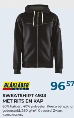 Meno Blåkläder sweatshirt 4933 met rits en kap aanbieding