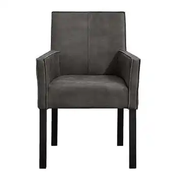 Leen Bakker Eetkamerstoel Casey met armleuning - microleder - antraciet - Leen Bakker aanbieding