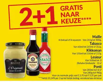 Intermarché Maille , Tabasco , Kikkoman, Lesieur of Ponti aanbieding
