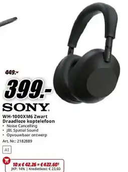 MediaMarkt Sony WH-1000XM6 Zwart Draadloze koptelefoon aanbieding