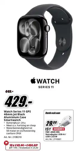 MediaMarkt Watch Series 11 GPS 46mm Jet Black Aluminium Case Smartwatch aanbieding