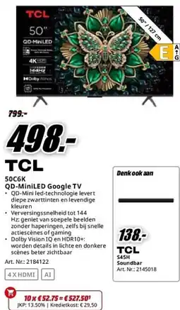 MediaMarkt TCL 50C6K QD-MiniLED Google TV aanbieding