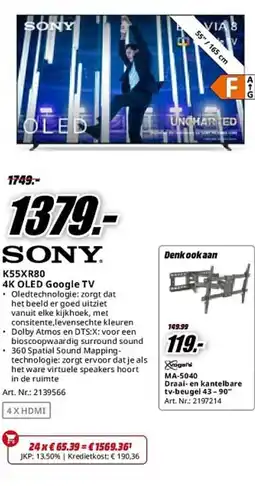 MediaMarkt Sony K55XR80 4K OLED Google TV aanbieding