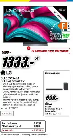 MediaMarkt LG OLED65C54LA OLED 4K Smart TV aanbieding