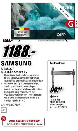 MediaMarkt Samsung QE85Q7F QLED 4K Smart TV aanbieding