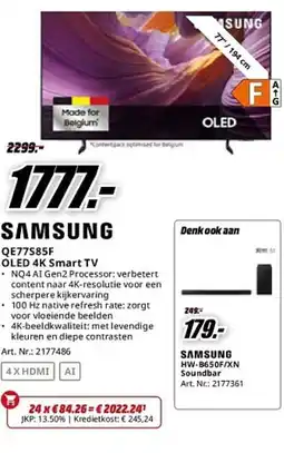 MediaMarkt Samsung QE77S85F OLED 4K Smart TV aanbieding