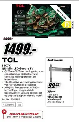 MediaMarkt TCL 85C7K QD-MiniLED Google TV aanbieding