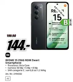 MediaMarkt REDMI 15 256G ROM Zwart Smartphone aanbieding