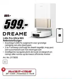 MediaMarkt Dreame L40s Pro Ultra Wit Robotstofzuiger aanbieding