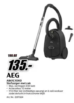 MediaMarkt AEG AB61C10KO Stofzuiger met zak aanbieding