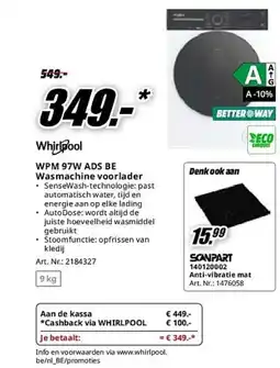 MediaMarkt Whirlpool WPM 97W ADS BE Wasmachine voorlader aanbieding