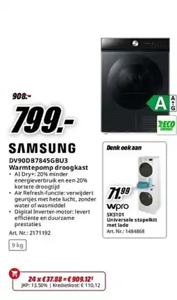 MediaMarkt Samsung DV90DB7845GBU3 Warmtepomp droogkast aanbieding