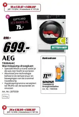 MediaMarkt AEG TR88A64C Warmtepomp droogkast aanbieding