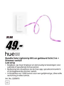 MediaMarkt Bundle Solo Lightstrip Wit en gekleurd licht 3 m + Dimmer switch Led strip aanbieding