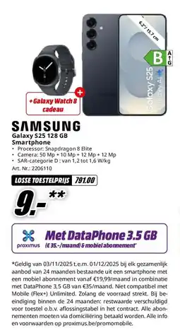 MediaMarkt Samsung Galaxy S25 128 GB Smartphone aanbieding